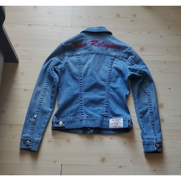 True Religion Jimmy Blue Denim Jean Trucker Jacket Womens Size Small - Picture 8 of 12